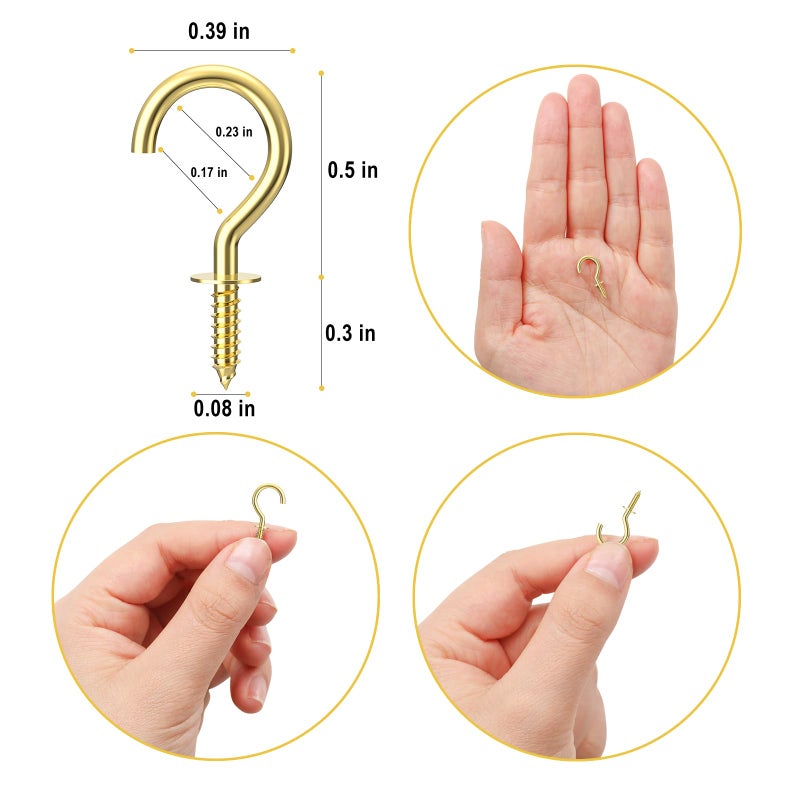 RELBRO 100 Pcs Small Screw Hooks  1/2 Inch Gold Mini Screw in Jewelry Hooks Tiny Metal Screw Wood Ceiling Wall Hooks for Jewelries Crafts Keys Caps Plants String Lights Wreaths - Image 3